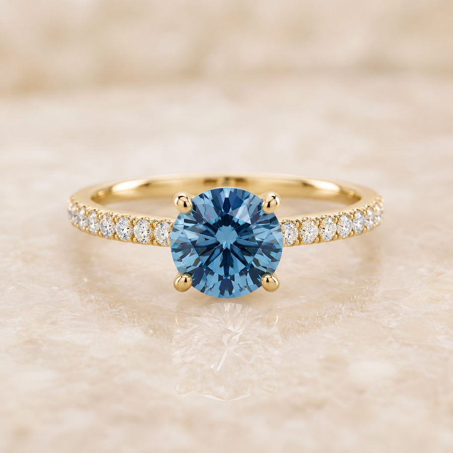Blue lab-grown diamond engagement ring collection by 1Luxury Miami