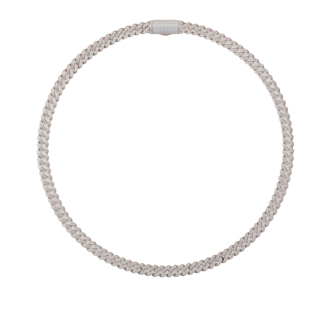 9mm diamond Miami Cuban link chain in white gold, full view