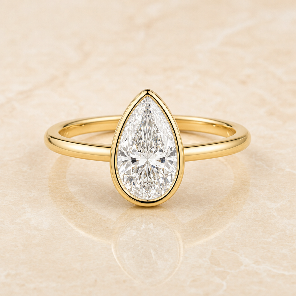 Pear bezel-set diamond engagement ring setting – 1Luxury Miami