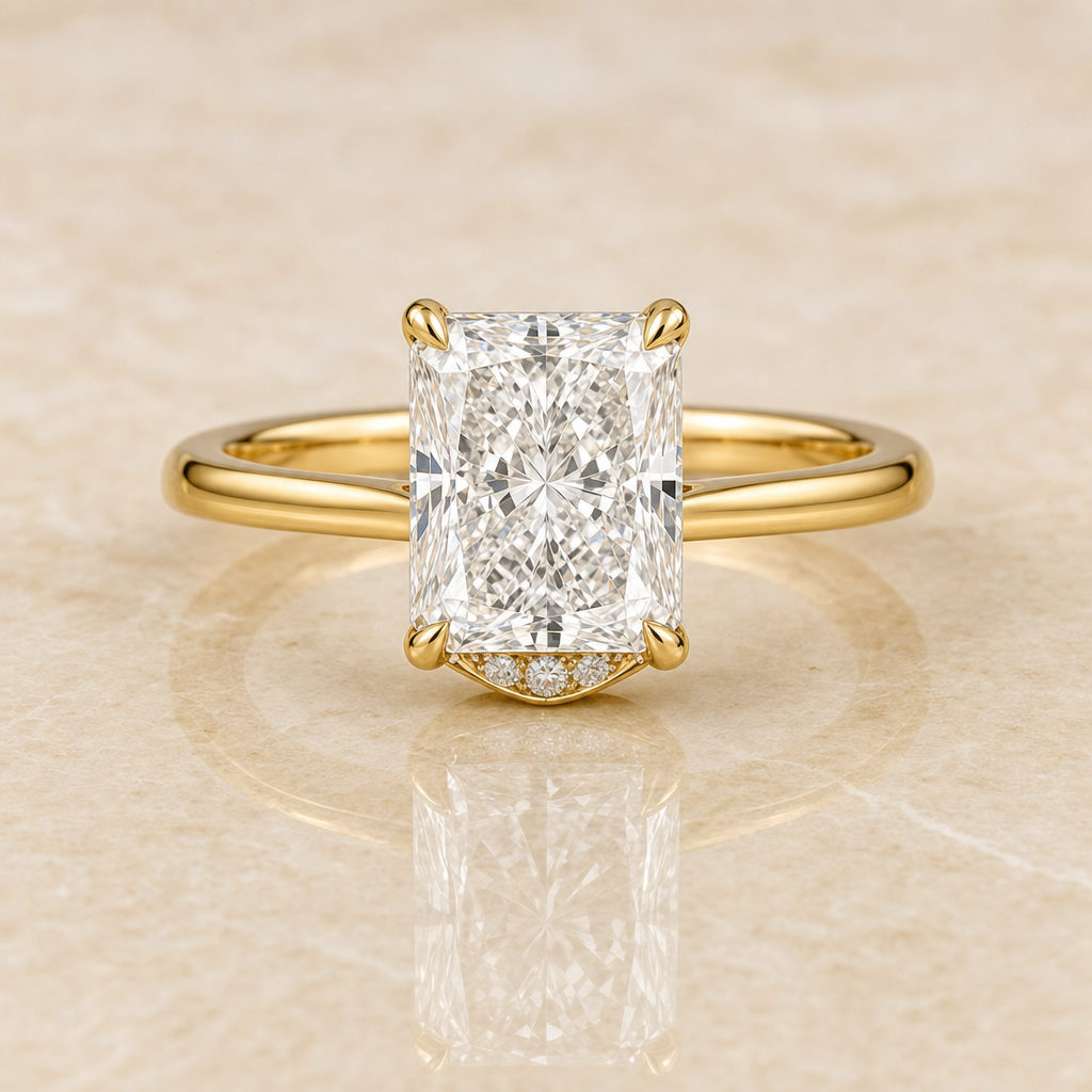 Radiant hidden halo diamond engagement ring setting – 1Luxury Miami