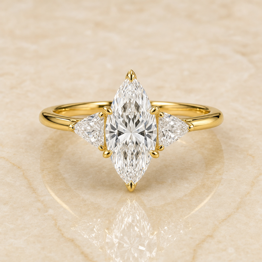 Marquise three-stone diamond engagement ring setting – 1Luxury Miami