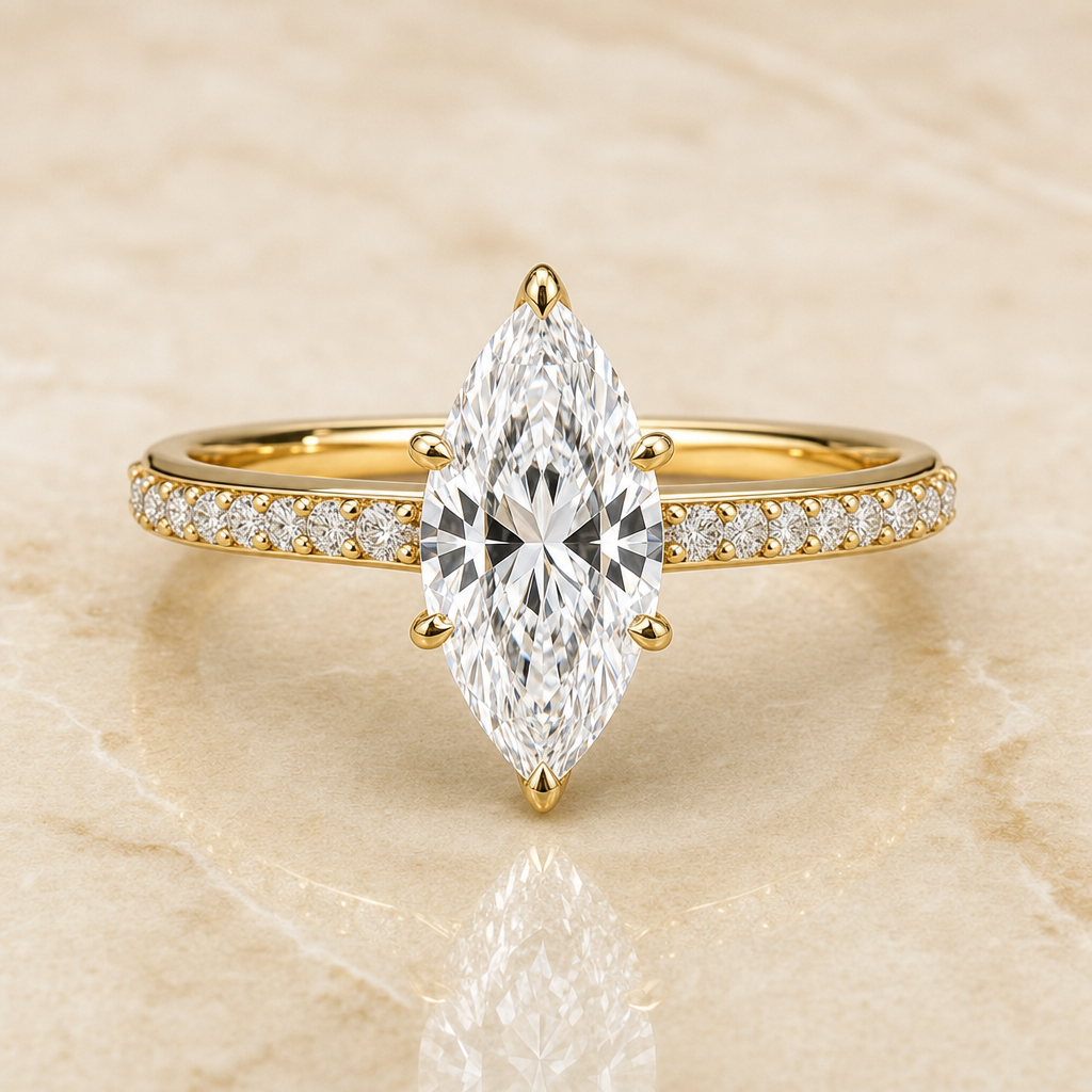 Marquise cathedral pavé diamond engagement ring setting – 1Luxury Miami