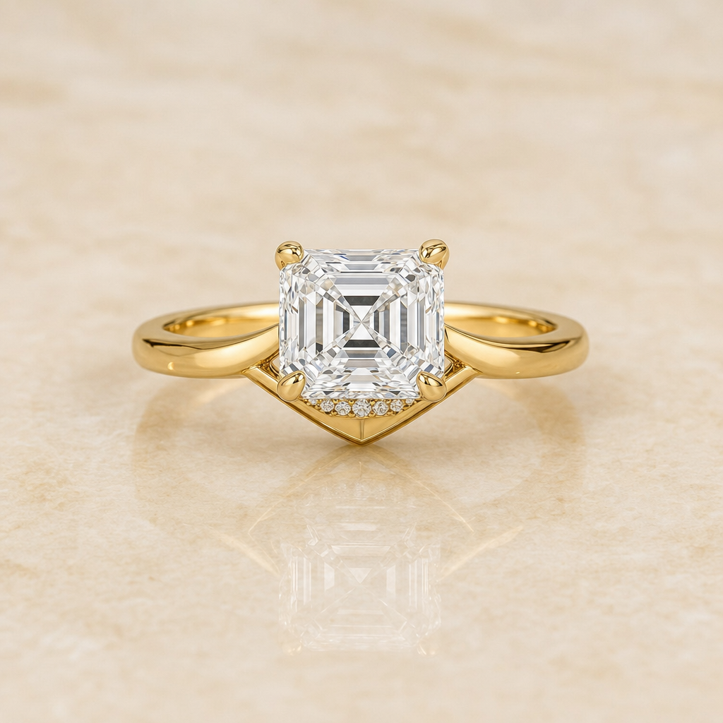 Asscher hidden halo diamond engagement ring setting – 1Luxury Miami