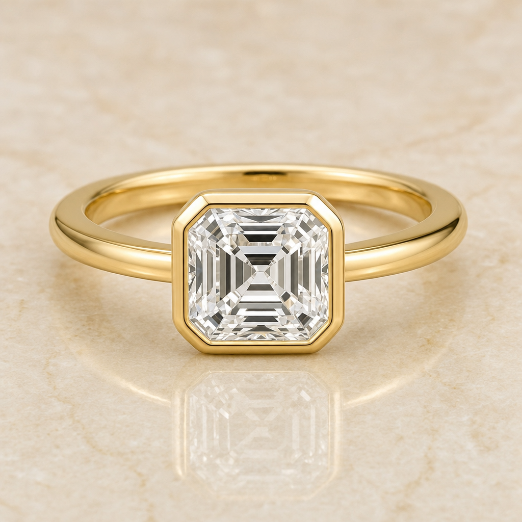 Asscher bezel-set lab-grown diamond engagement ring – 1Luxury Miami