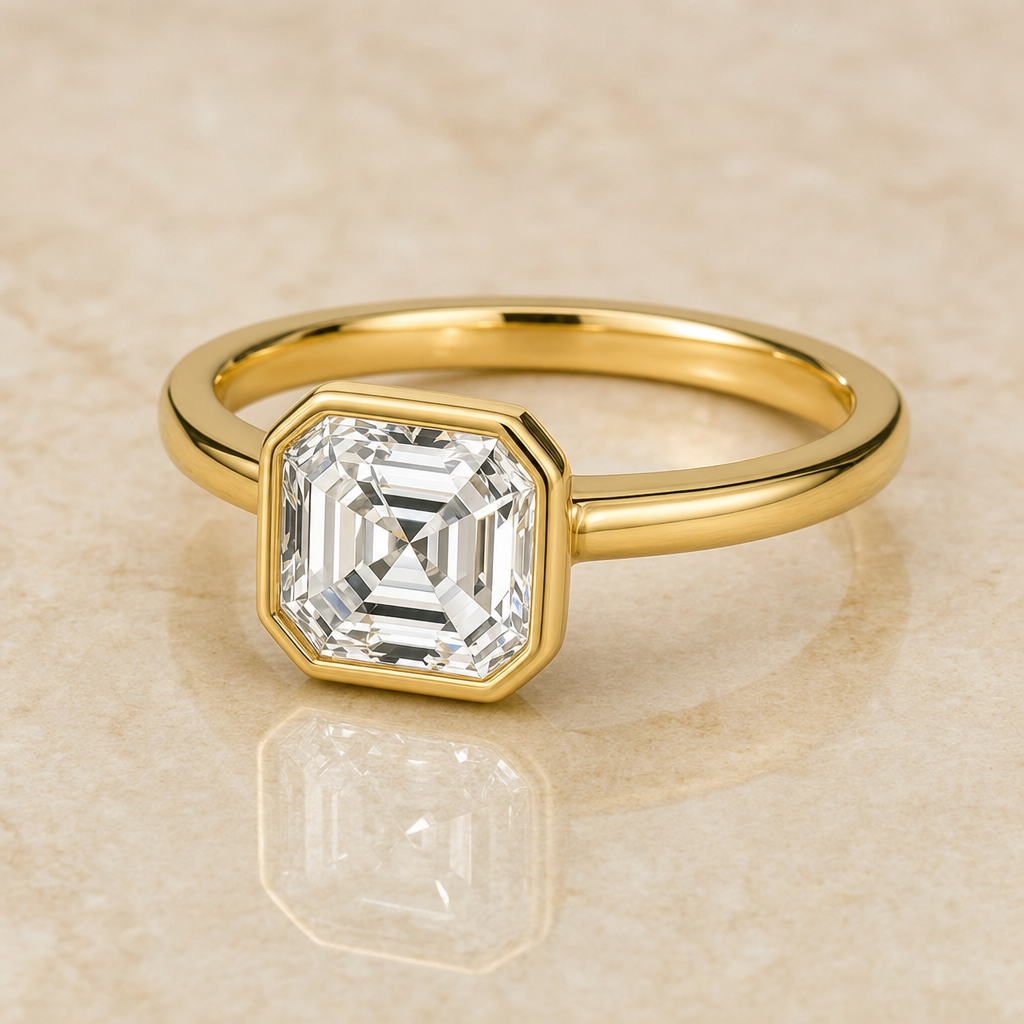Asscher bezel-set lab-grown diamond engagement ring – 1Luxury Miami