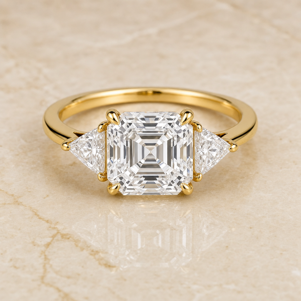 Asscher three-stone diamond engagement ring setting – 1Luxury Miami