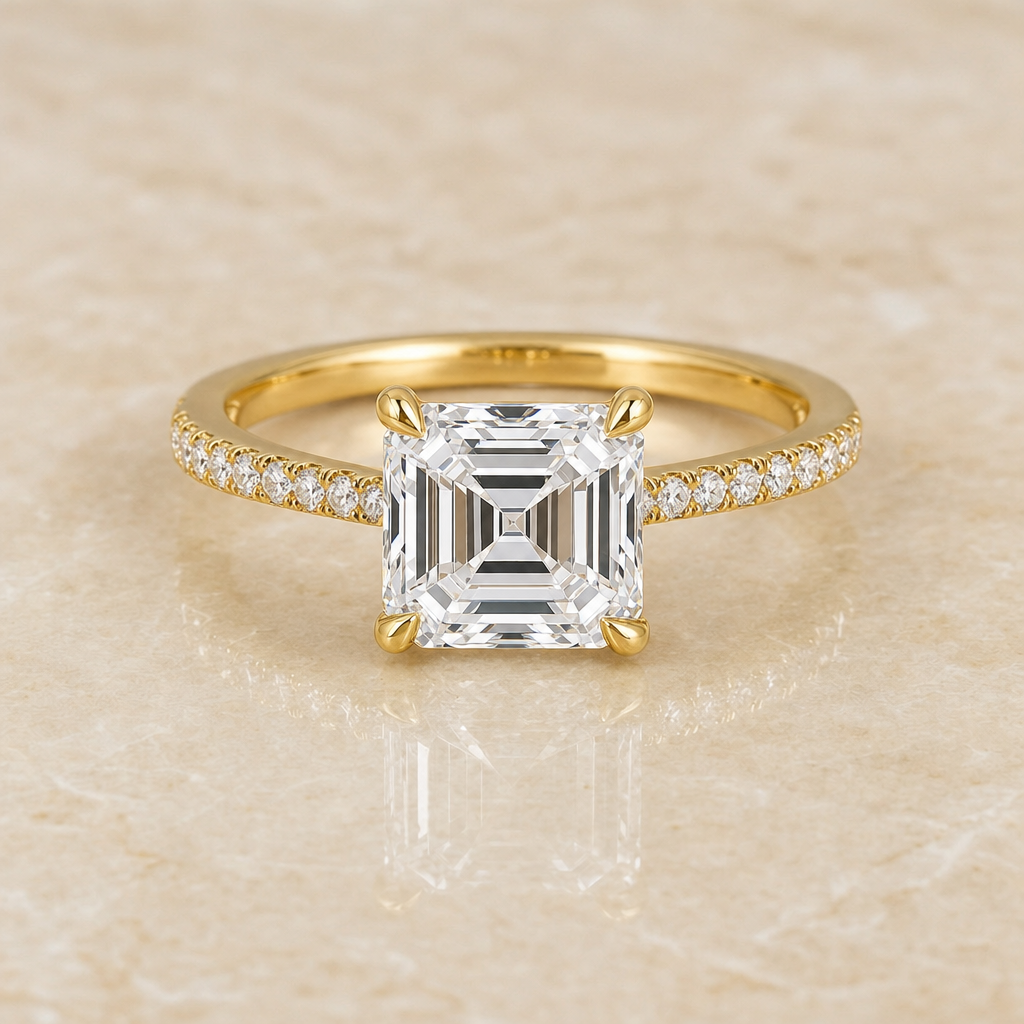 Asscher cathedral pavé lab-grown diamond engagement ring – 1Luxury Miami