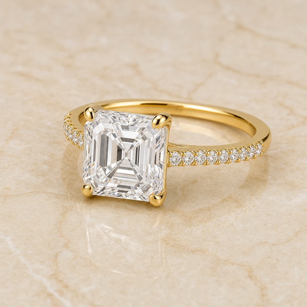 Asscher cathedral pavé lab-grown diamond engagement ring – 1Luxury Miami