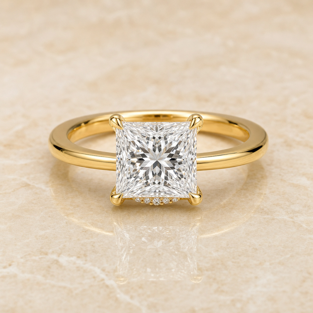 Princess hidden halo lab-grown diamond engagement ring – 1Luxury Miami