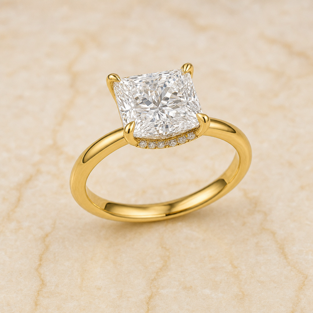 Princess hidden halo lab-grown diamond engagement ring – 1Luxury Miami