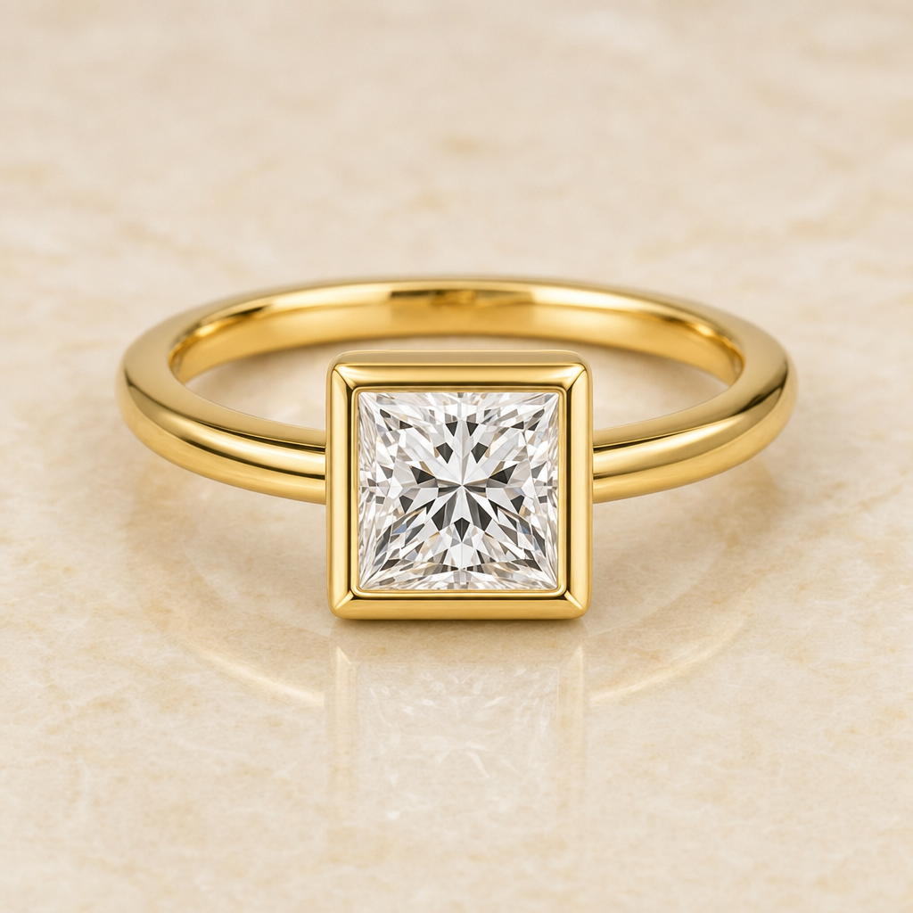 Princess bezel-set lab-grown diamond engagement ring – 1Luxury Miami