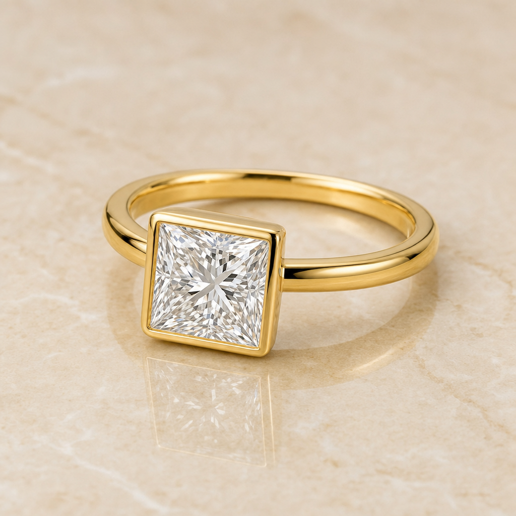 Princess bezel-set lab-grown diamond engagement ring – 1Luxury Miami