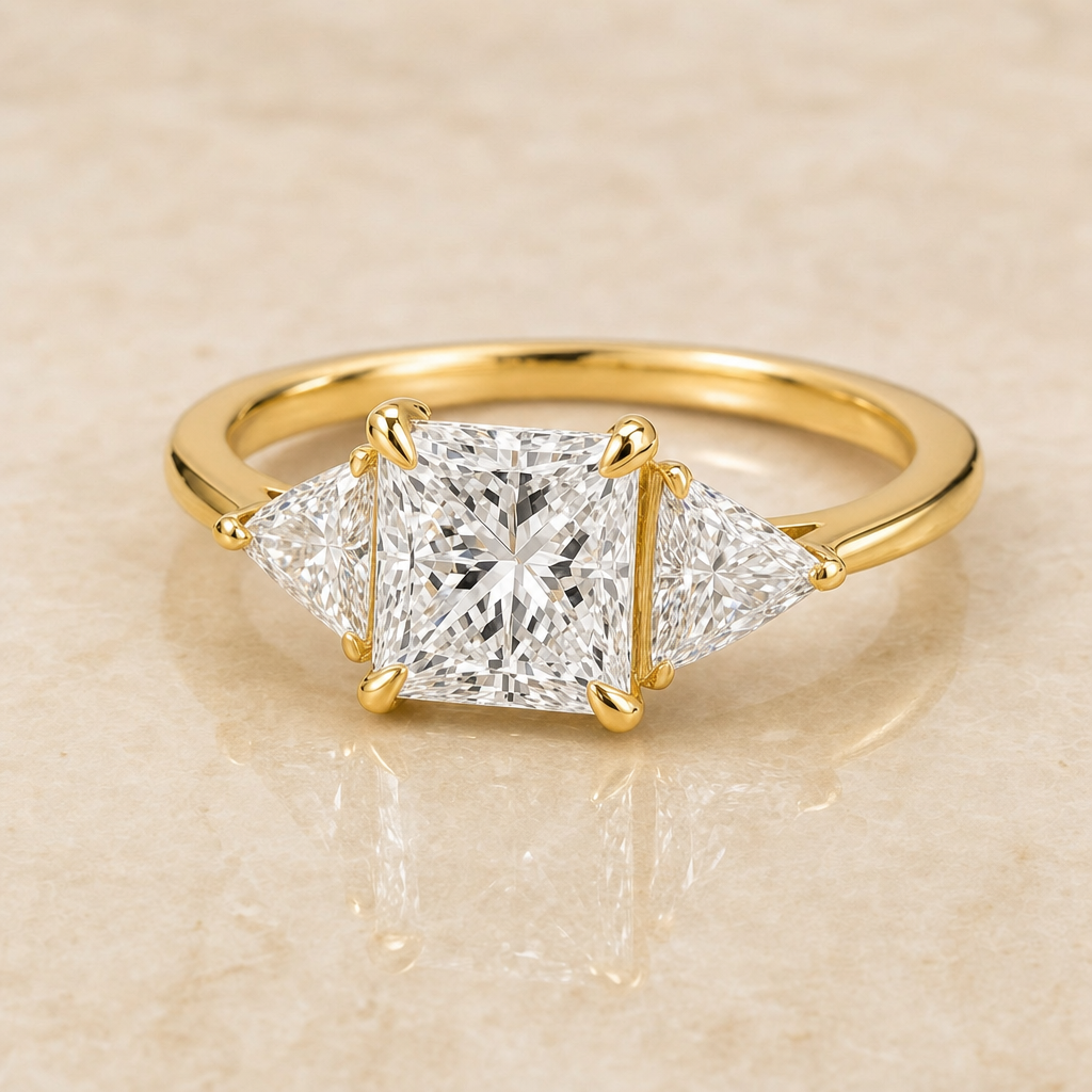 Princess three-stone lab-grown diamond engagement ring – 1Luxury Miami
