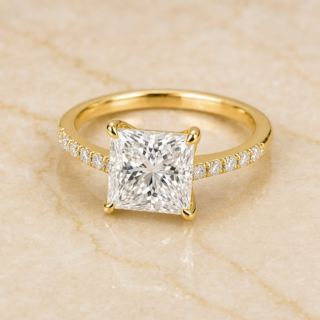 Princess cathedral pavé lab-grown diamond engagement ring – 1Luxury Miami