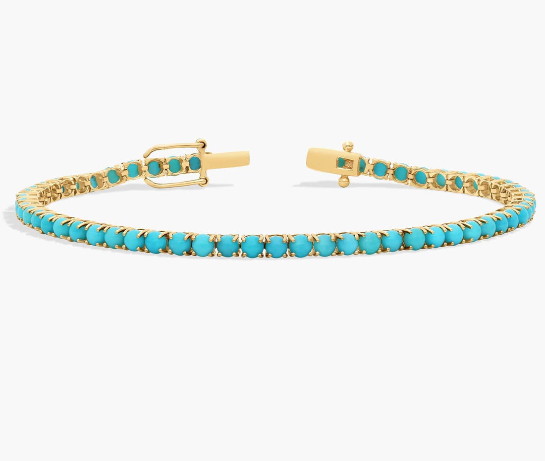 December Birthstone (Turquoise) & Yellow Gold Tennis Bracelet