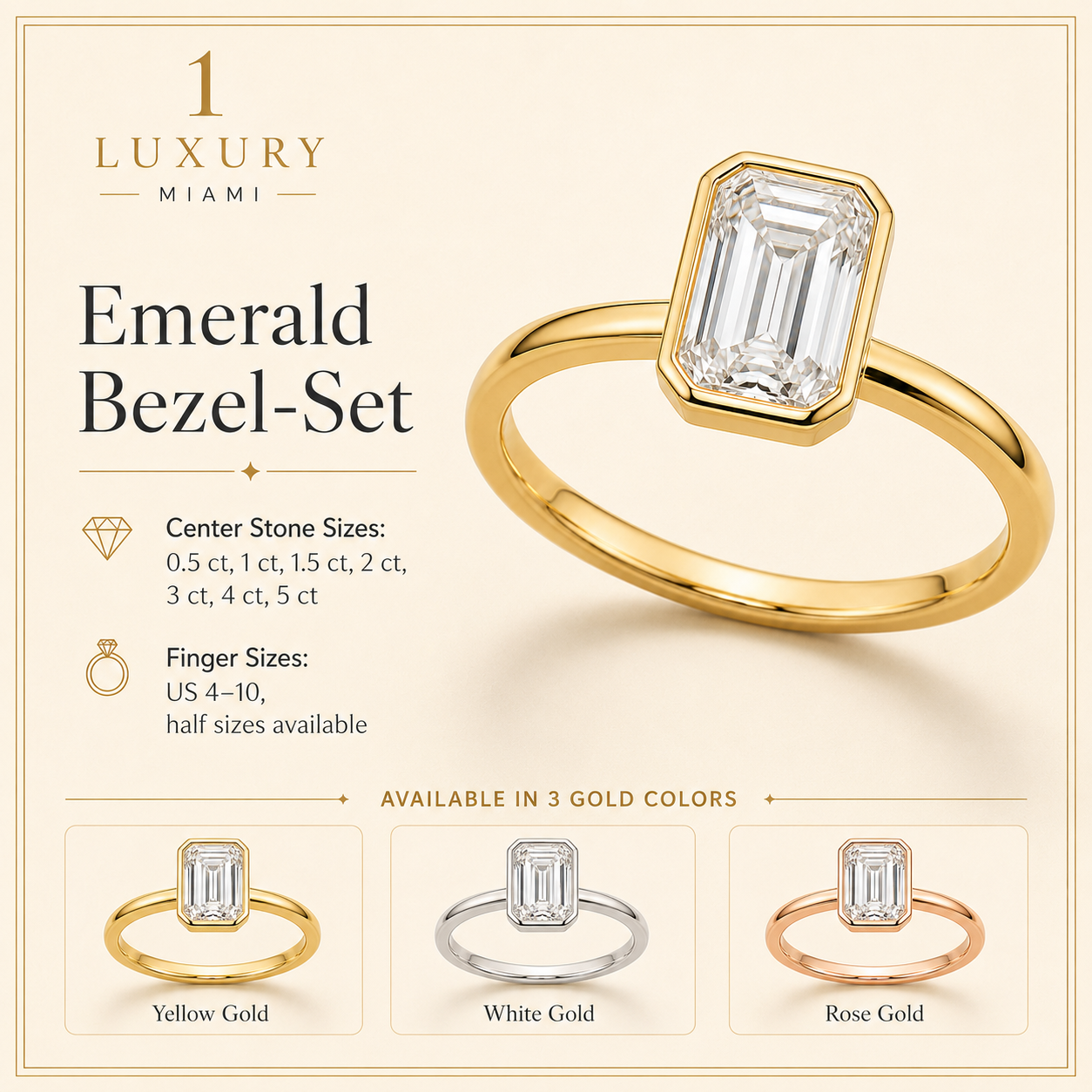 Emerald Bezel-Set Diamond Engagement Ring Setting — additional product image 2