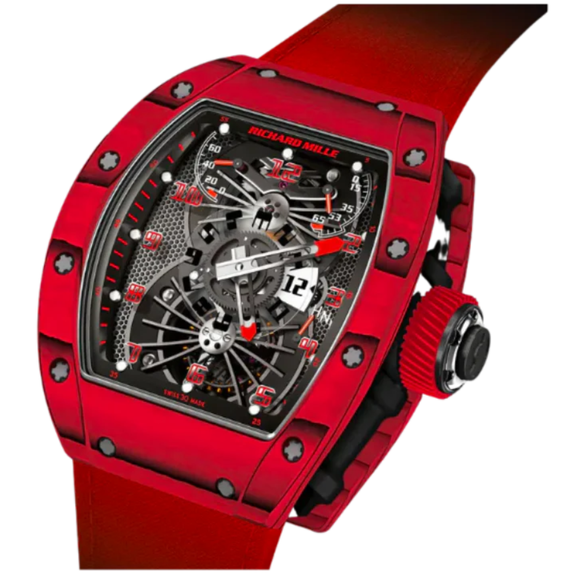 RM 022 Tourbillon Aerodyne Dual Time Red Rubber Strap Carbon Case