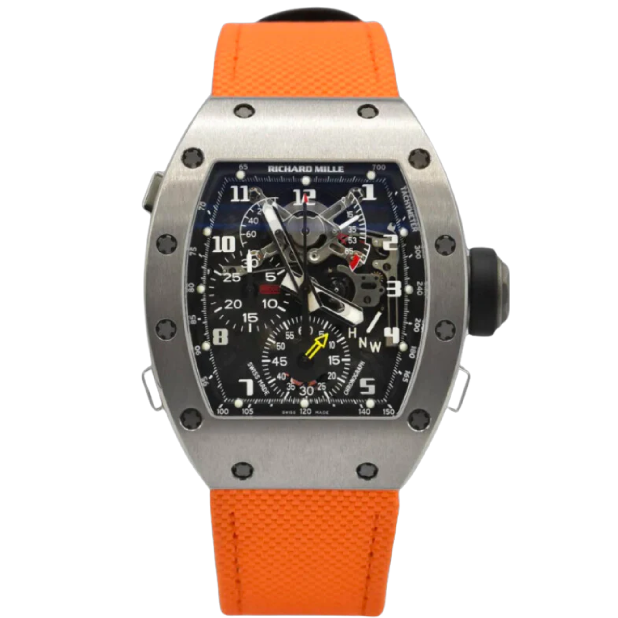 RM 004-V1 White Gold Split Second Chronograph Rockefeller Orange Strap White Gold Case