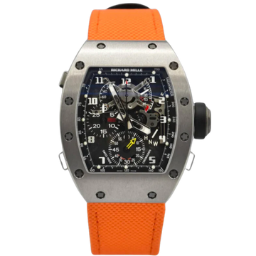 RM 004-V1 White Gold Split Second Chronograph Rockefeller Orange Strap White Gold Case