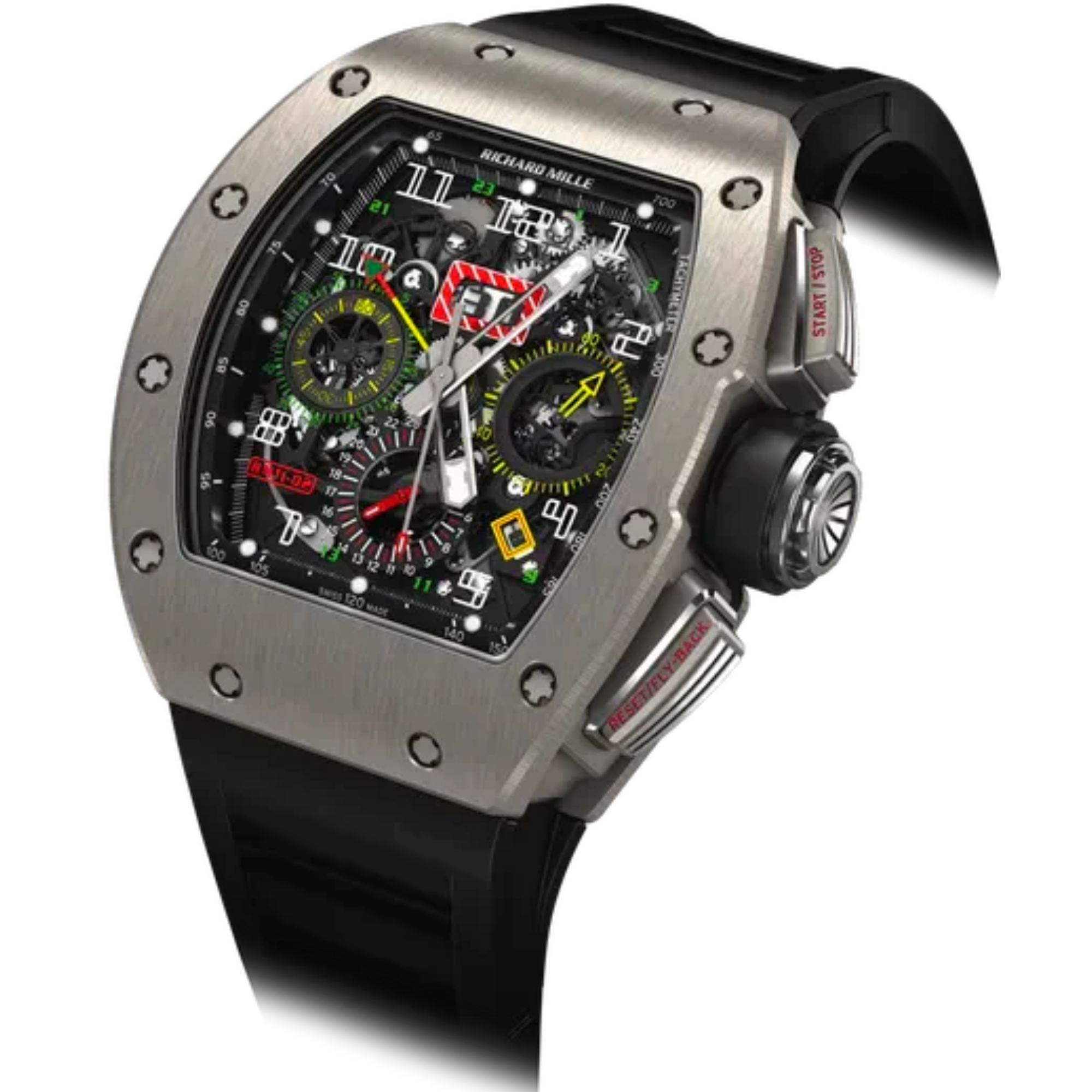 RM 011-02 Automatic Flyback Chronograph Dual Time Zone Black Rubber Strap Titanum Case