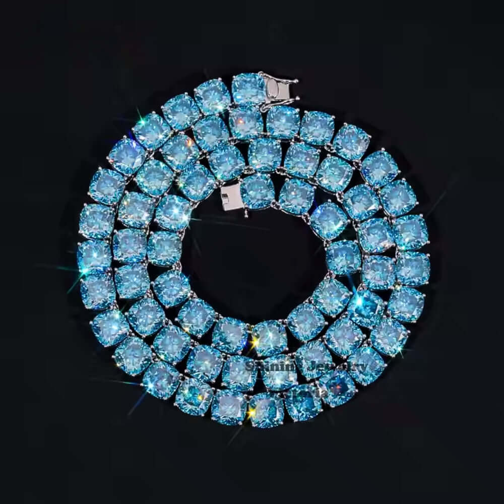 Blue Moissanite Tennis Chain Chain - 10mm