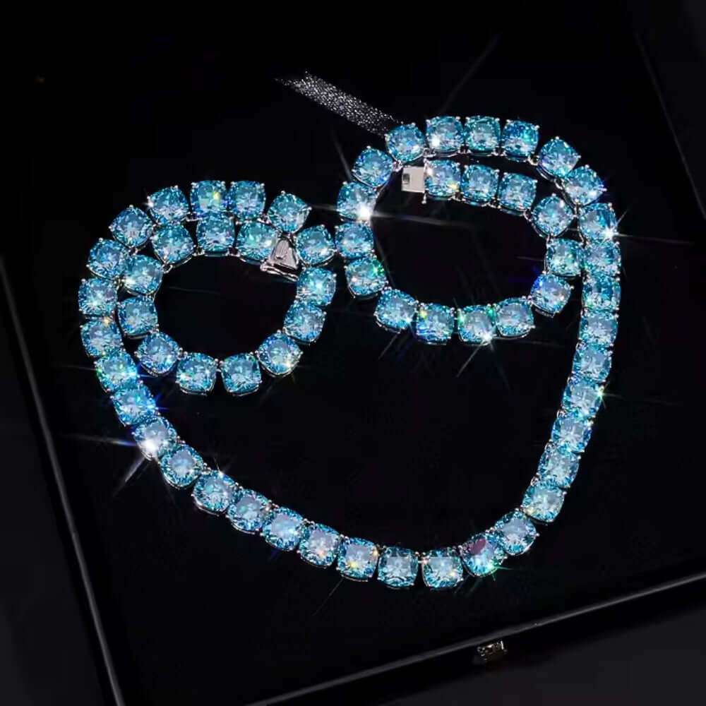Blue Moissanite Tennis Chain Chain - 10mm
