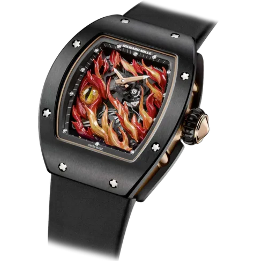 Richard Mille RM 26-02 Red Gold Ceramic Diamond-Set Red Gold the Flames and Eye Dial Leather Strap luxury watch at 1Luxury Miami