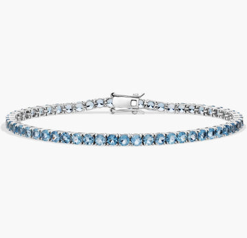 June Birthstone (Aquamarine) & Gold Tennis Bracelet