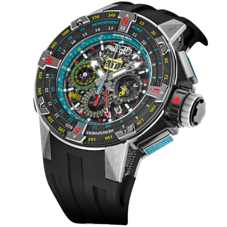 Richard Mille RM 60-01 Titanium Diamond-Set Rubber Strap luxury watch at 1Luxury Miami