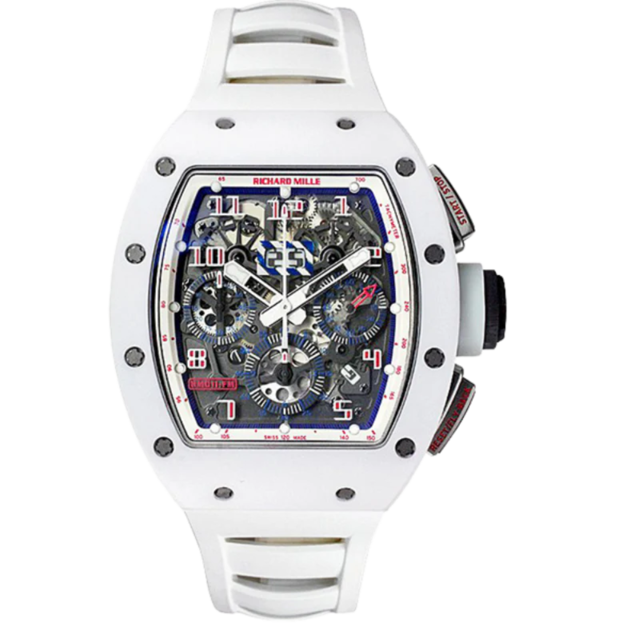 RM 011  Asia Limited Edition White Ceramic Watch White Rubber Strap Carbon Case Band and a White Ceramic Bezel