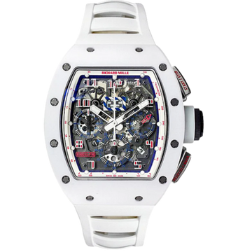 RM 011  Asia Limited Edition White Ceramic Watch White Rubber Strap Carbon Case Band and a White Ceramic Bezel