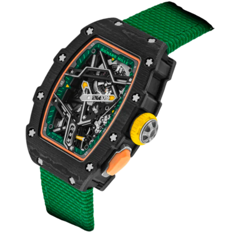 Richard Mille RM 07-04 Carbon TPT Diamond-Set Black Carbon Velcro Strap Skeleton Dial luxury watch at 1Luxury Miami