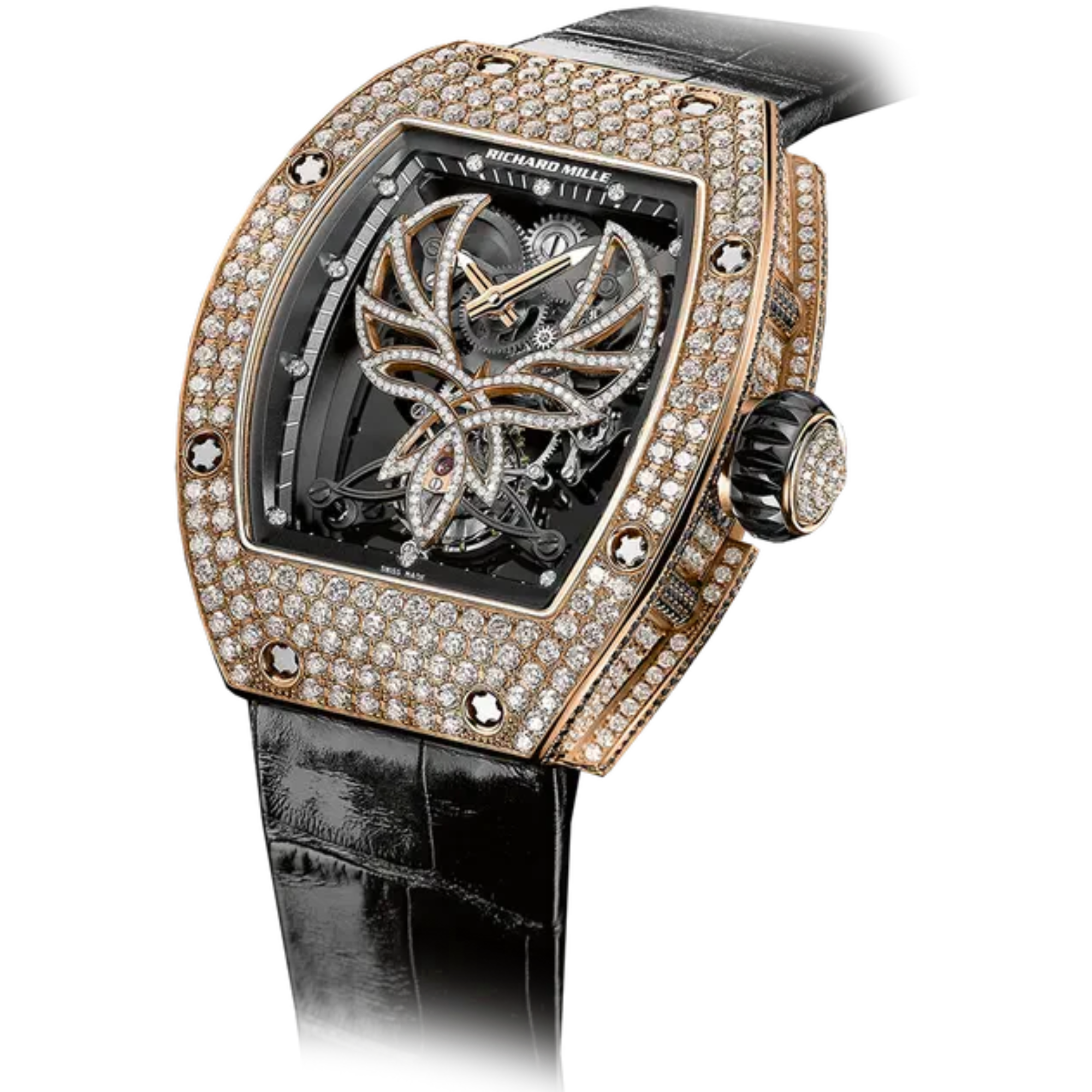 RM 051 Tourbillon Michelle Yeoh Black Alligator Strap Red Gold Case Diamond Set Bezel