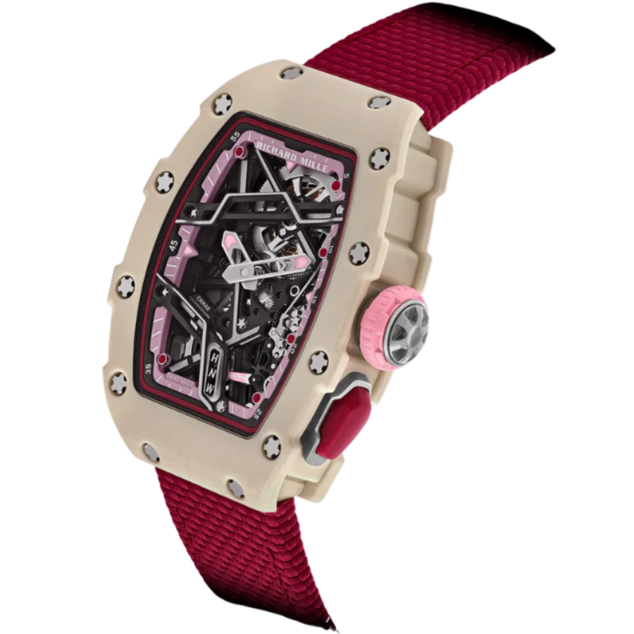 Richard Mille RM 07-04 Carbon TPT Diamond-Set White Quartz Velcro Strap Skeleton Dial luxury watch at 1Luxury Miami