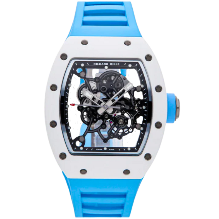Richard Mille RM 055 Ceramic Diamond-Set White Dial Rubber Strap luxury watch at 1Luxury Miami
