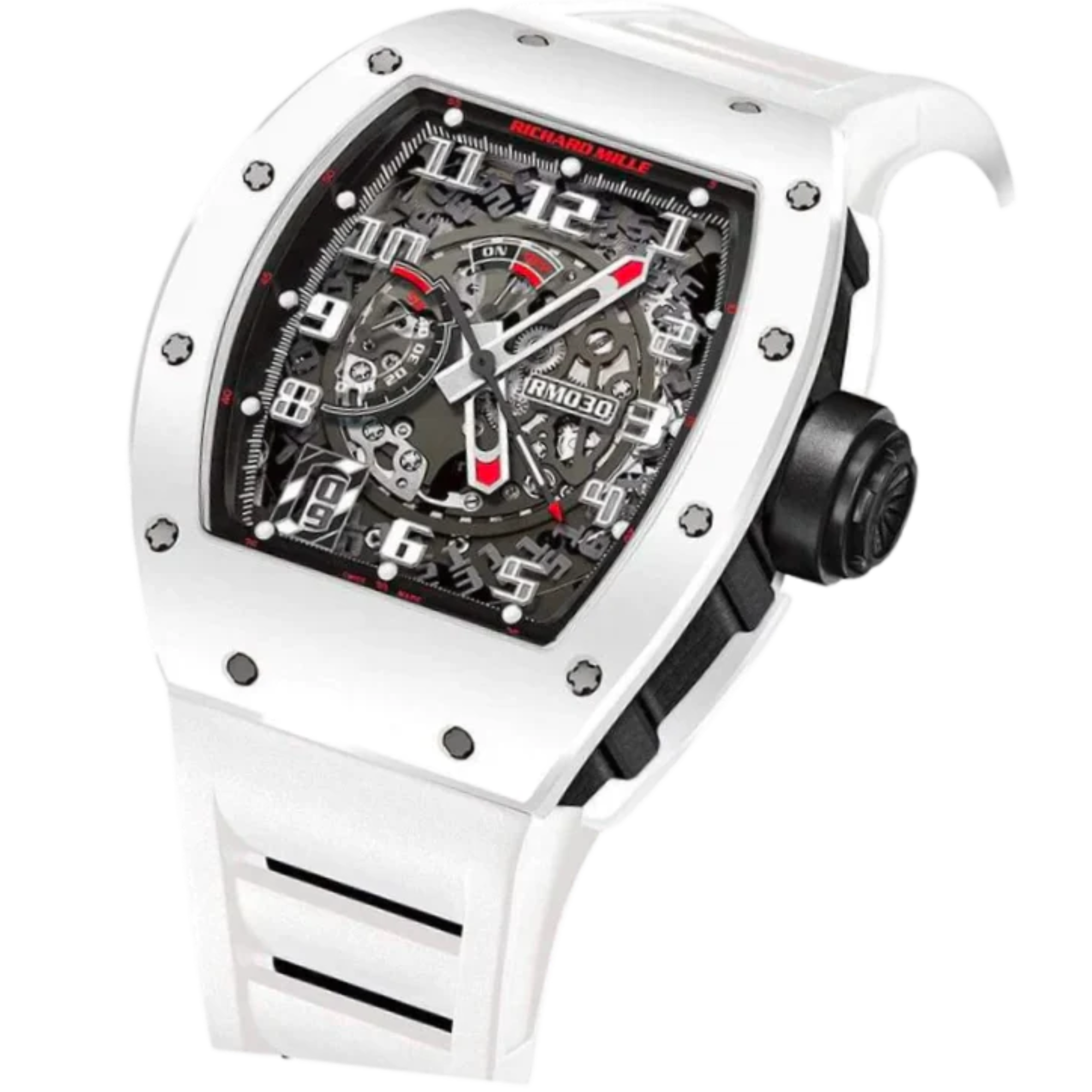 RM 030 White Rush Rubber Strap Carbon Case White Bezel