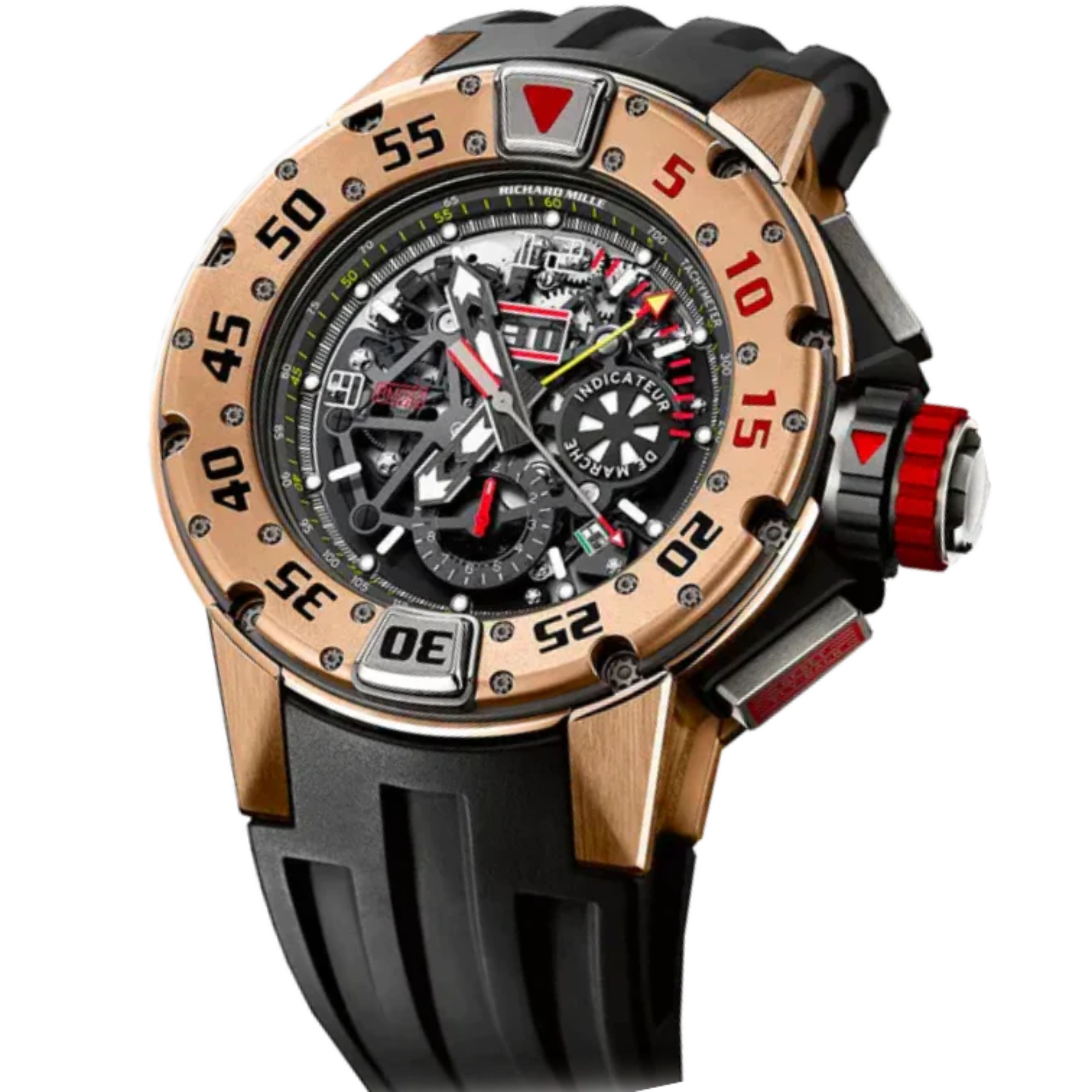 RM 032 Automatic Winding Flyback Chronograph Rubber Strap Rose Gold Case