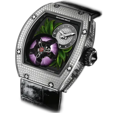 RM 19-02 Tourbillon Fleur Leather Strap White Gold Diamond Set Case