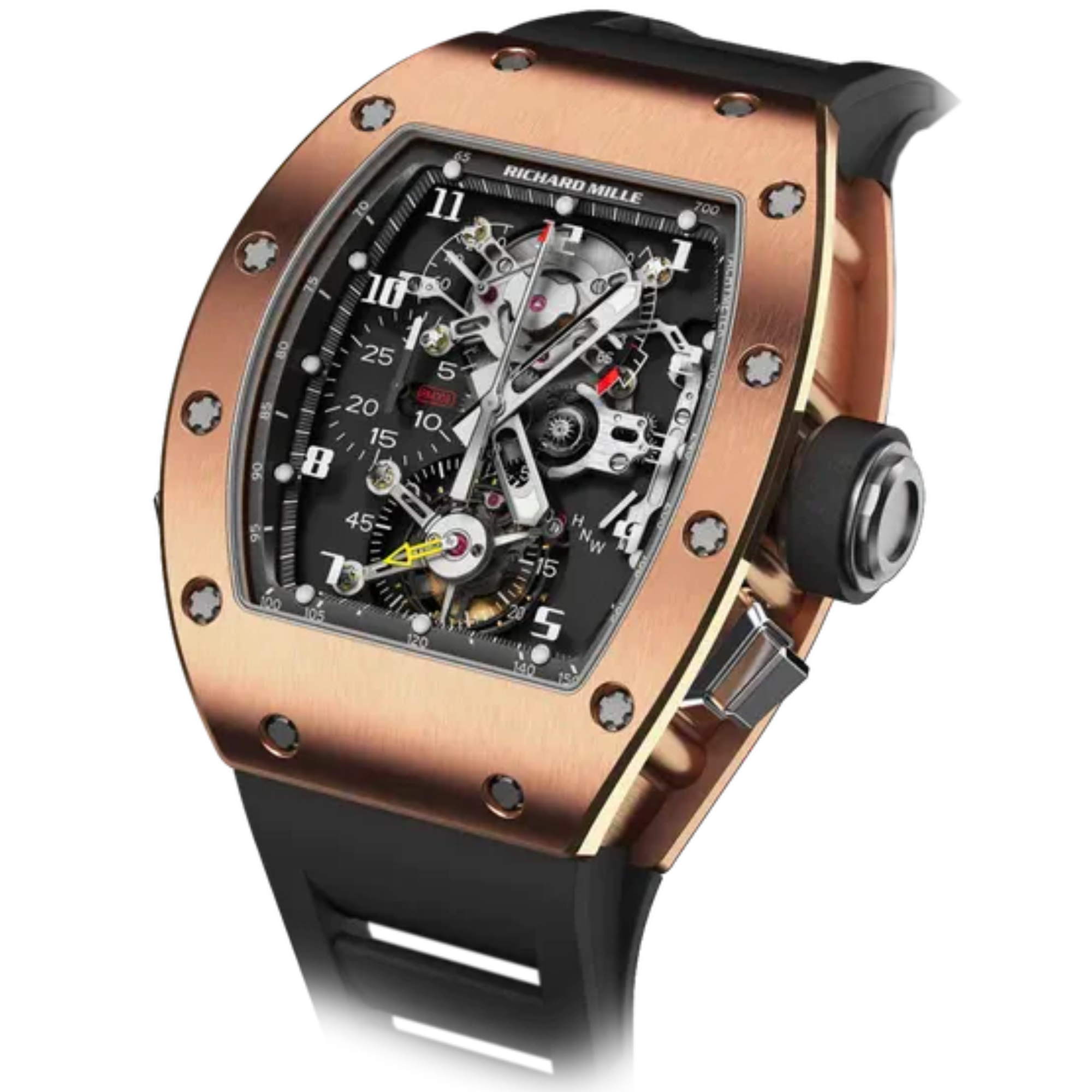 RM 008-V1 Tourbillon Split-Seconds Chronograph Black Leather Strap 18K Rose Gold Case