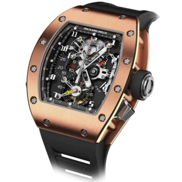 RM 008-V1 Tourbillon Split-Seconds Chronograph Black Leather Strap 18K Rose Gold Case