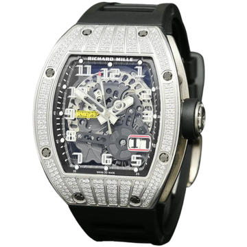 RM 029 White Gold Full Pave Diamond Rubber Strap Skeleton Dial White Gold Diamond Set Case