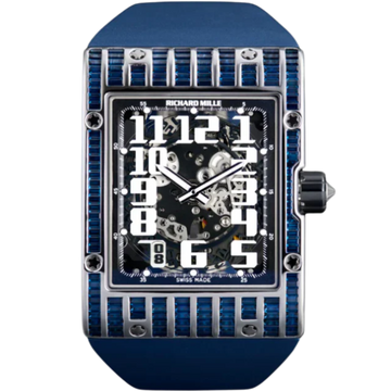 RM 016 Baguette Sapphire Set Blue Rubber Strap Blue Baguette Cut Sapphires Case