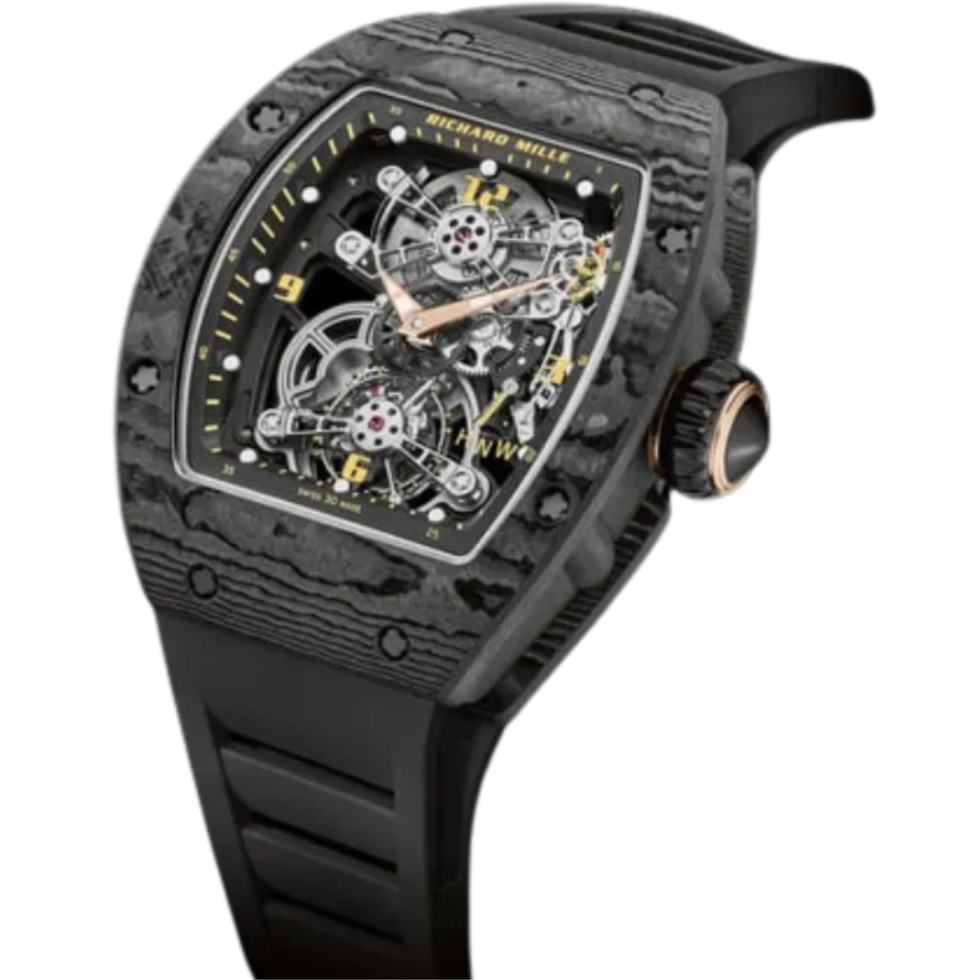 RM 17-01 Manual Winding Tourbillon Rubber Strap Skeleton Dial Carbon Case