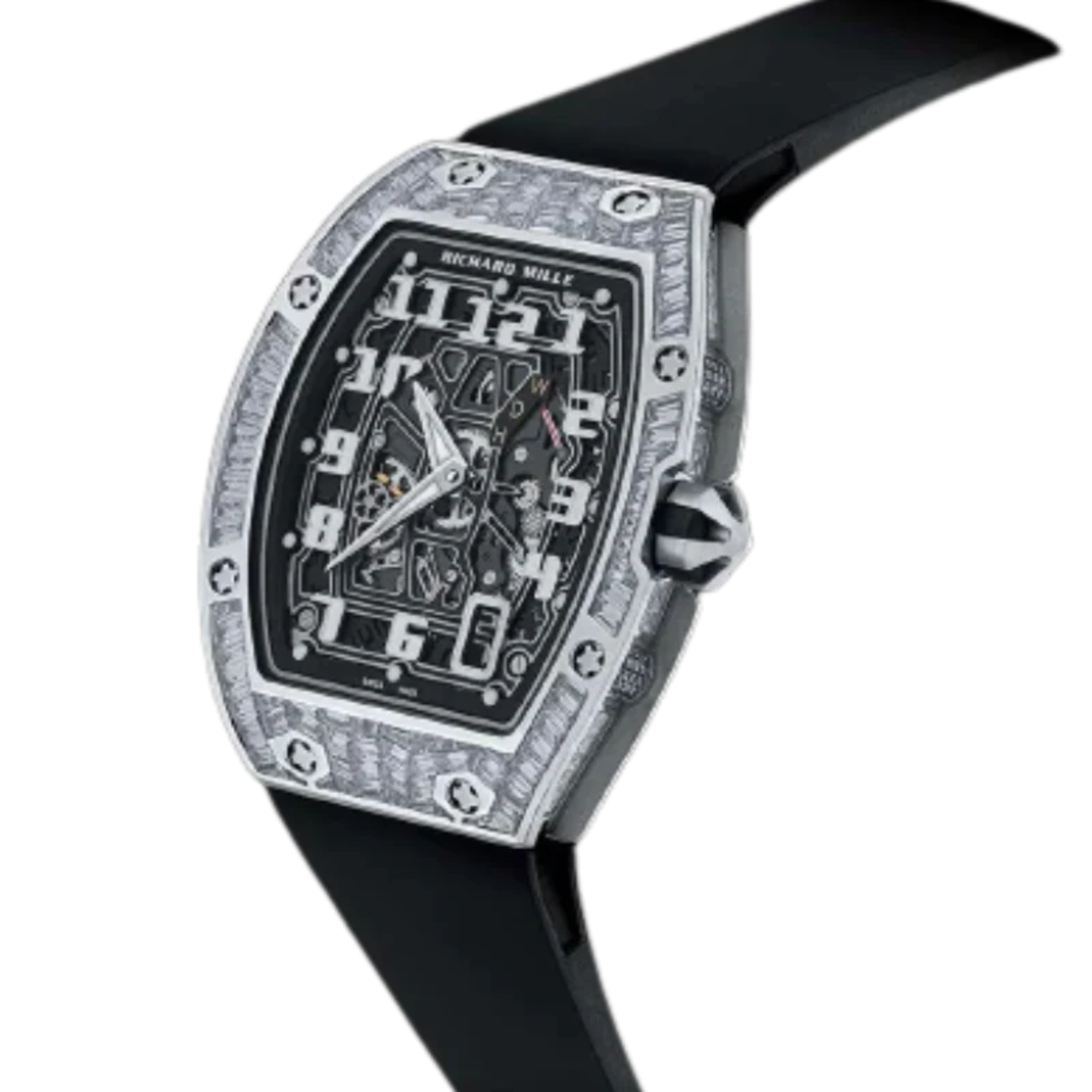 RM 67-01 Automatic Winding Extra Flat Black Rubber Strap White Gold Diamond Set Case