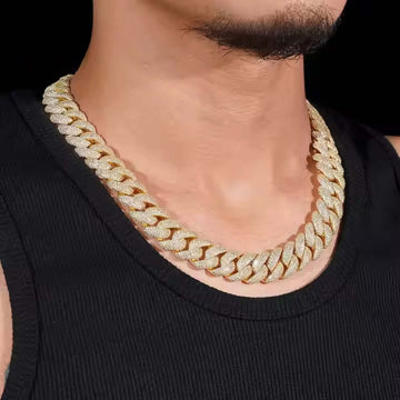 Yellow Iced Out Moissanite Cuban Link Chain - 16mm