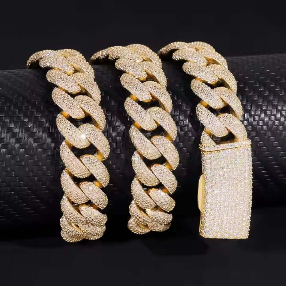 Yellow Iced Out Moissanite Cuban Link Chain - 16mm