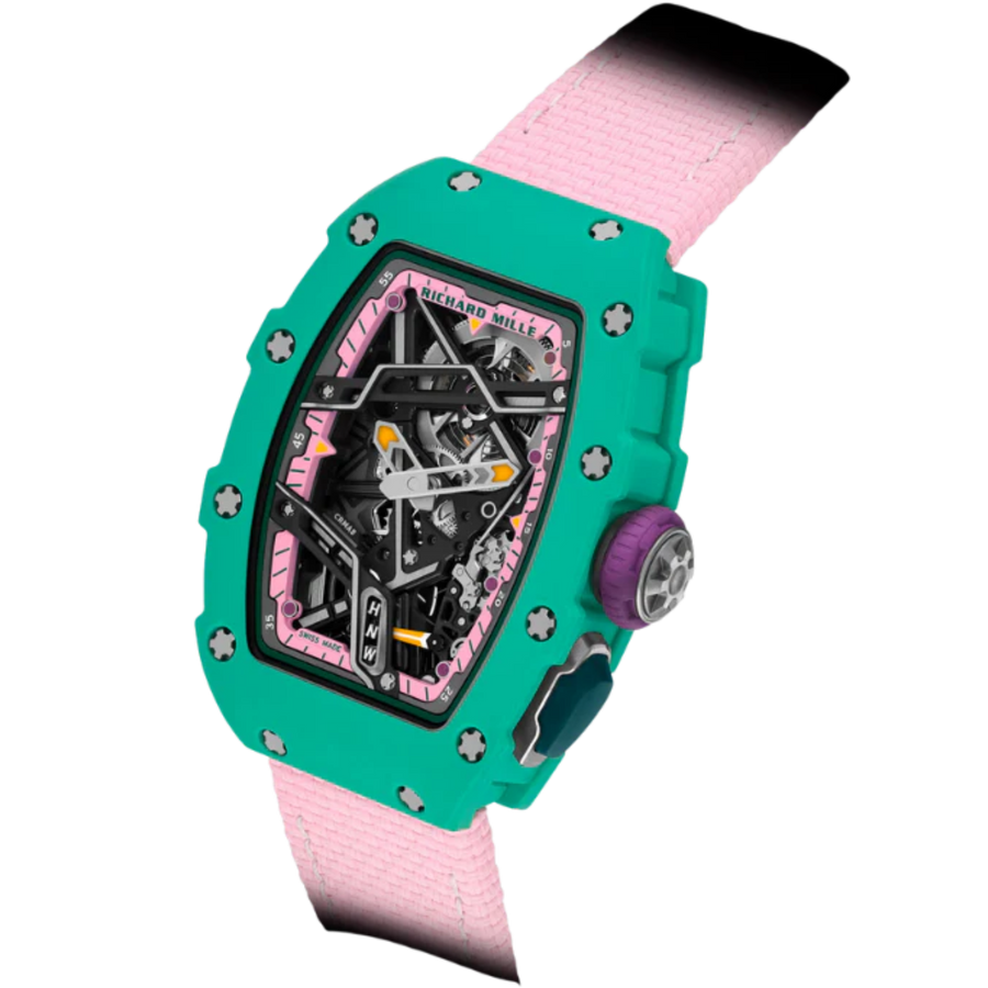 Richard Mille RM 07-04 Carbon TPT Diamond-Set Green Quartz Velcro Strap Skeleton Dial luxury watch at 1Luxury Miami
