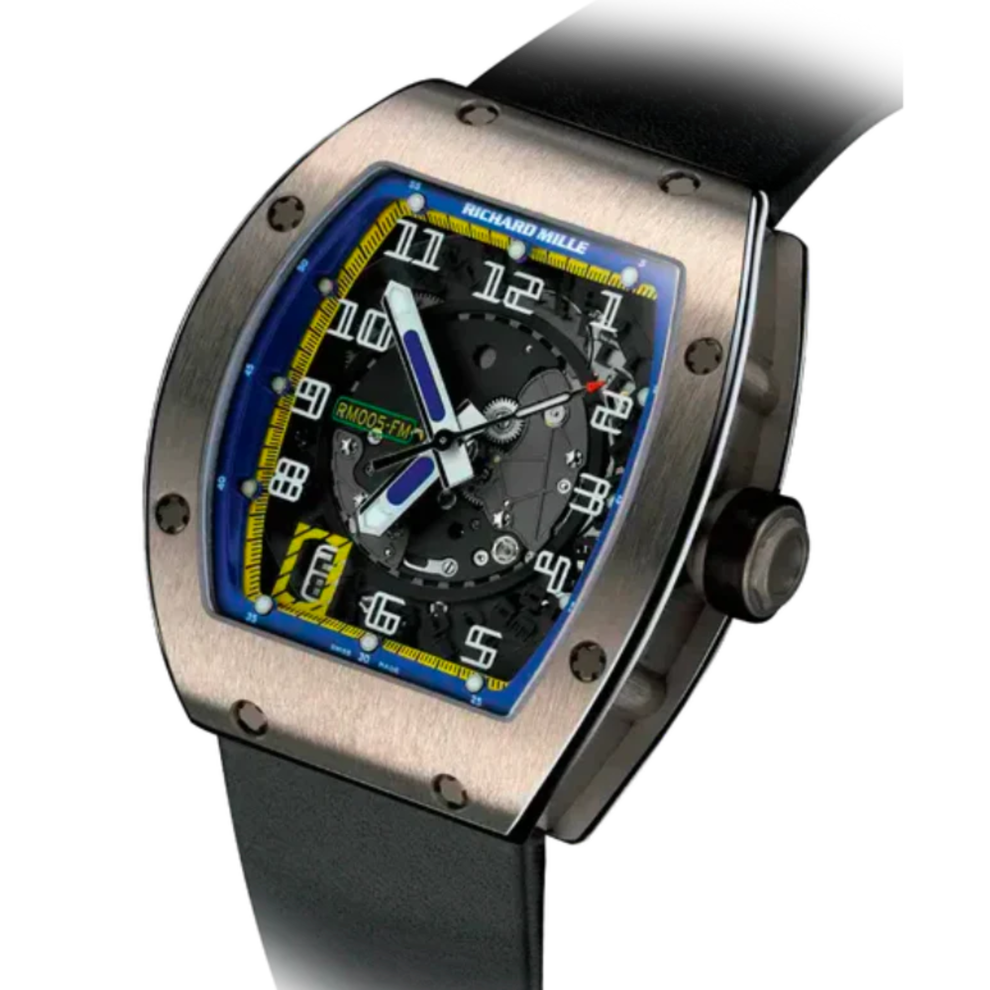 RM 005 Automatic Black Rubber Strap Platinum Case