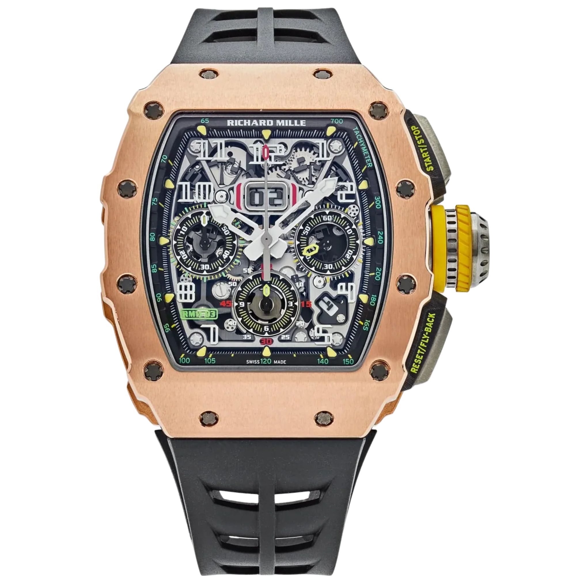 RM 011-03 Flyback Chronograph Automatic Black Rubber Strap Rose Gold Case