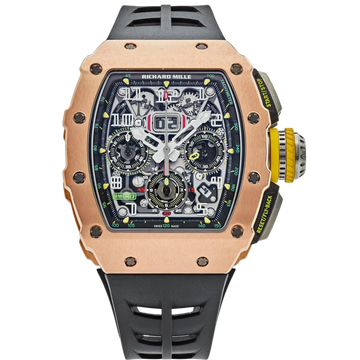 RM 011-03 Flyback Chronograph Automatic Black Rubber Strap Rose Gold Case